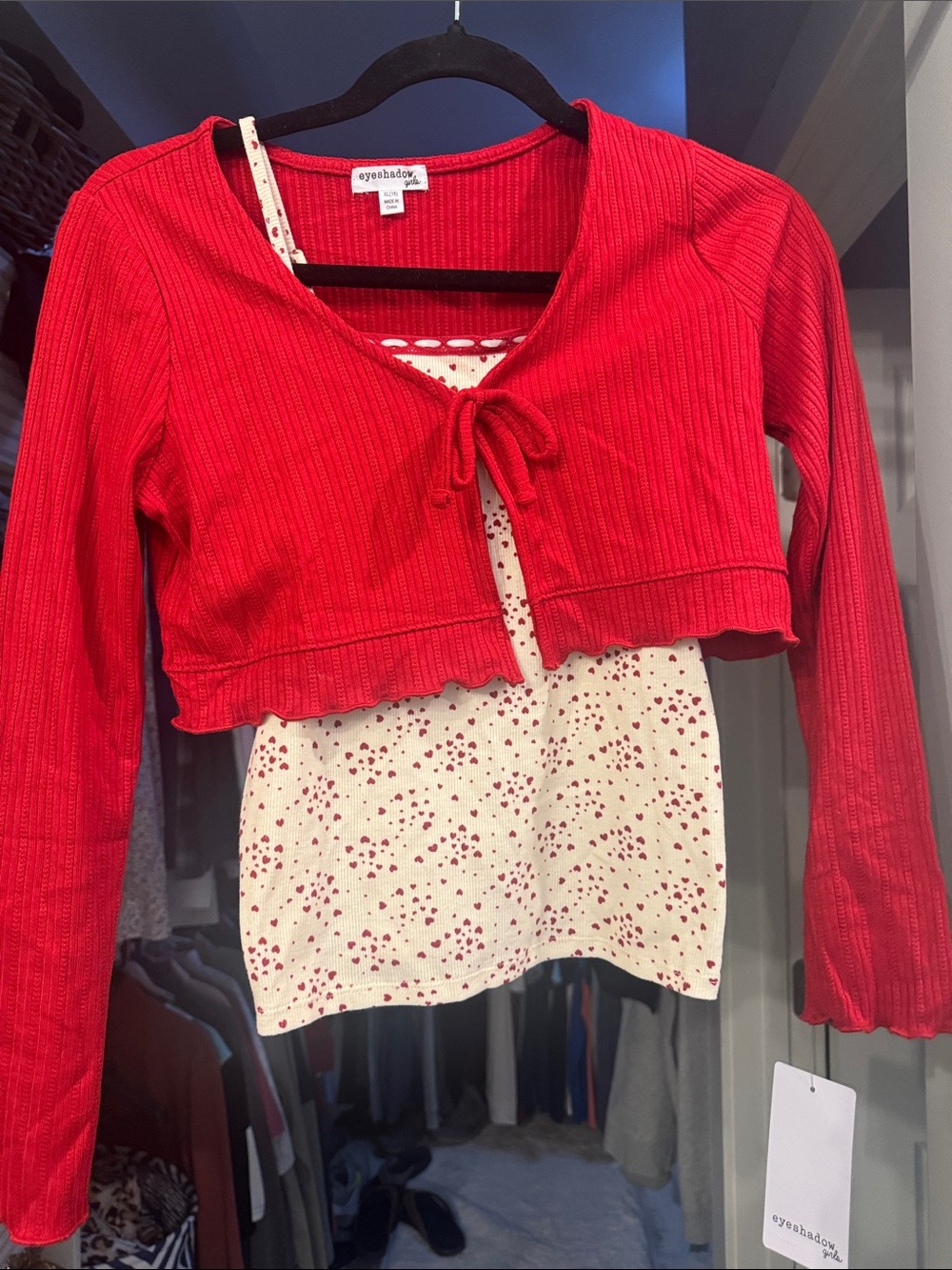Eyeshadow Red Ribbed Tie-Front Cropped Camisole Layer